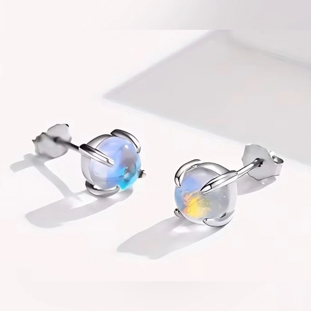 Minimalist Moonstone Earrings - Picture 1 of 4